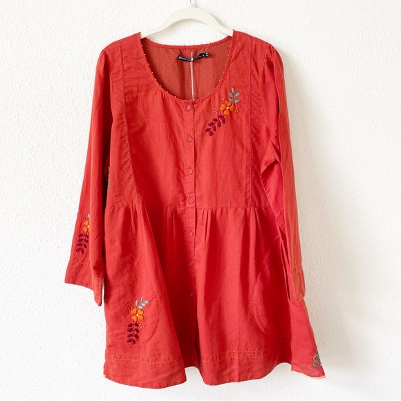 Gudrun Sjoden Shimla Artist Blouse Cotton Linen Red Size Medium Embroidered Bead - Picture 11 of 11